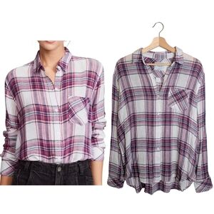 Rails plaid Charli Raspberry Coast White Linen blend Button Down Shirt Medium